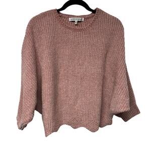 Cupcakes & Cashmere Pink Metallic Scallop Dolman Sleeve Pullover Sweater Small